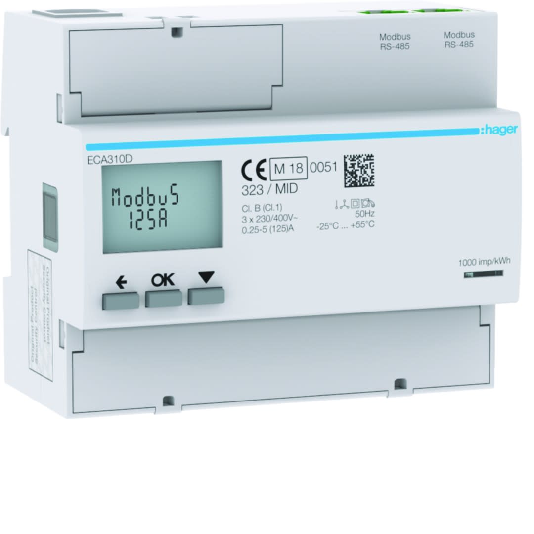 Hager - Compteur d'énergie triphasé 125A communiquant MOBDUS RS485 bornes RJ45 MID