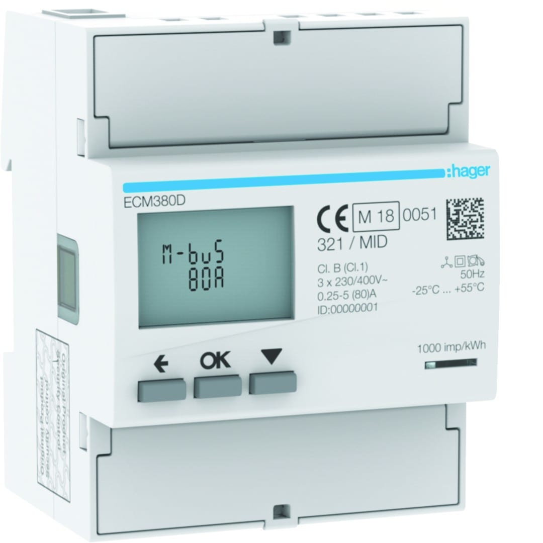 Hager - Compteur d'énergie triphasé 80A communiquant M-BUS bornes rapides RJ45