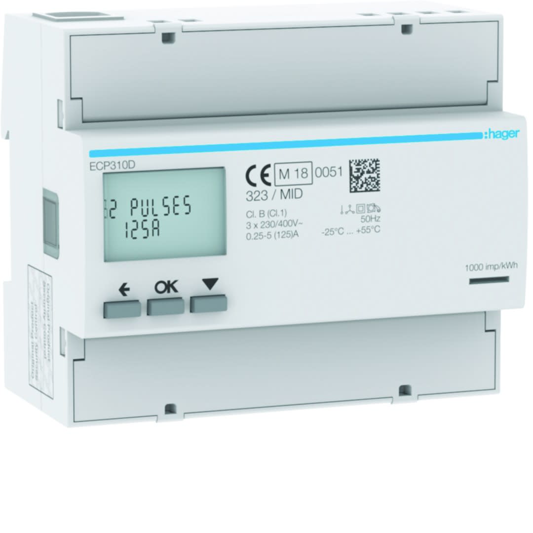 Hager - Compteur d'énergie triphasé 125A communication impulsionnelle MID