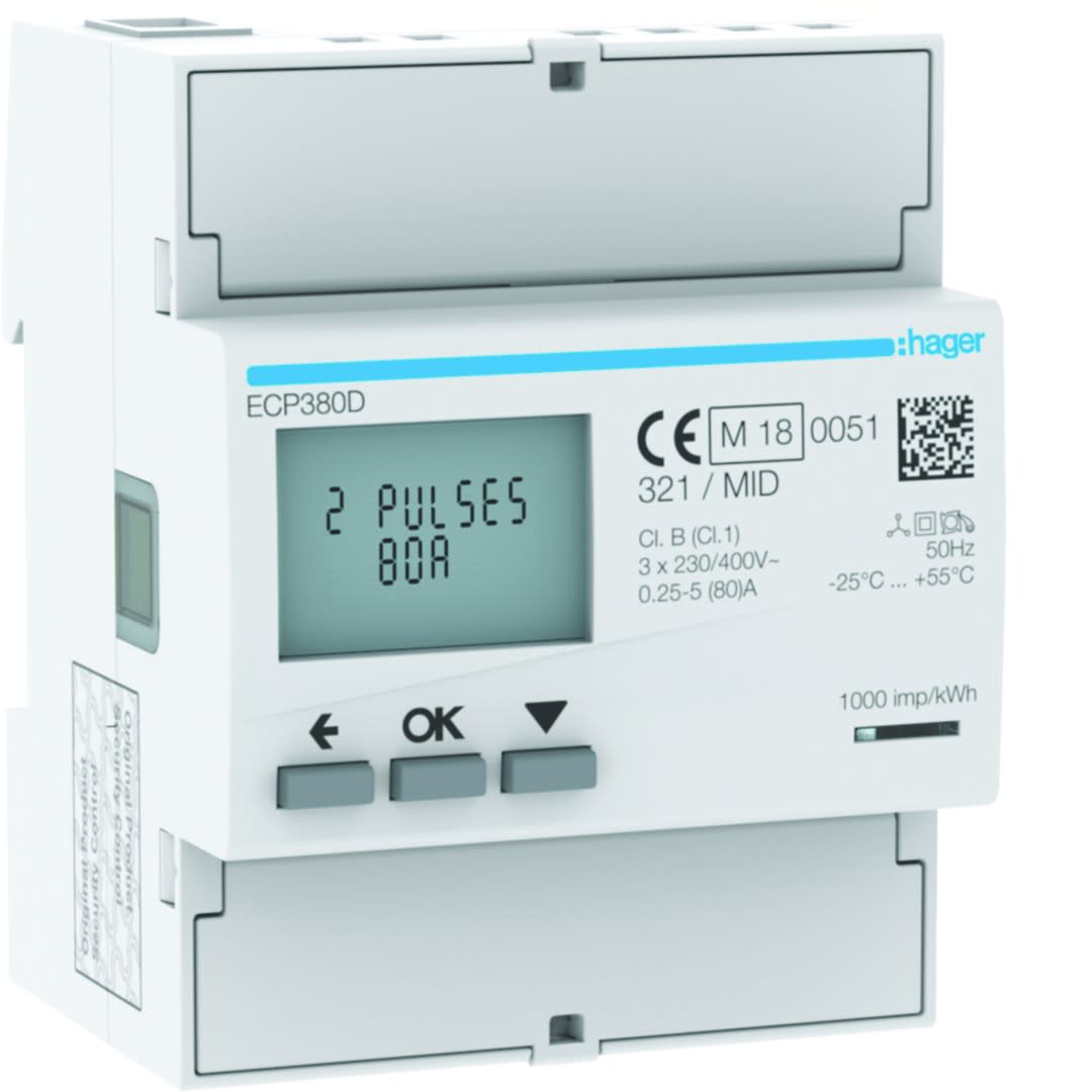 Hager - Compteur triphasé à raccordement direct 80A 4 Modules MID