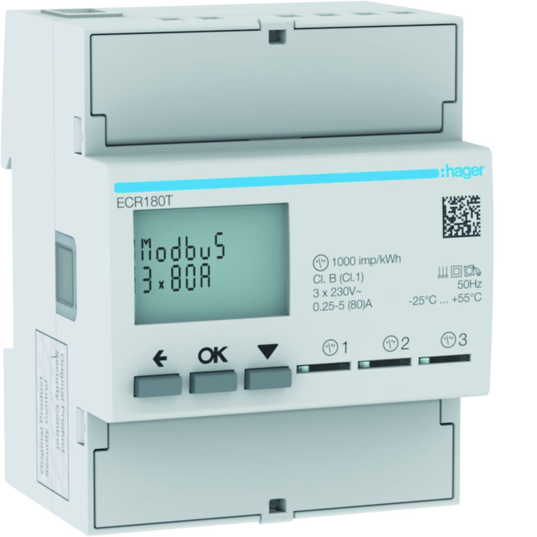 Hager - Compteur d'énergie monophasé 3x80A communiquant MOBDUS RS485 MID