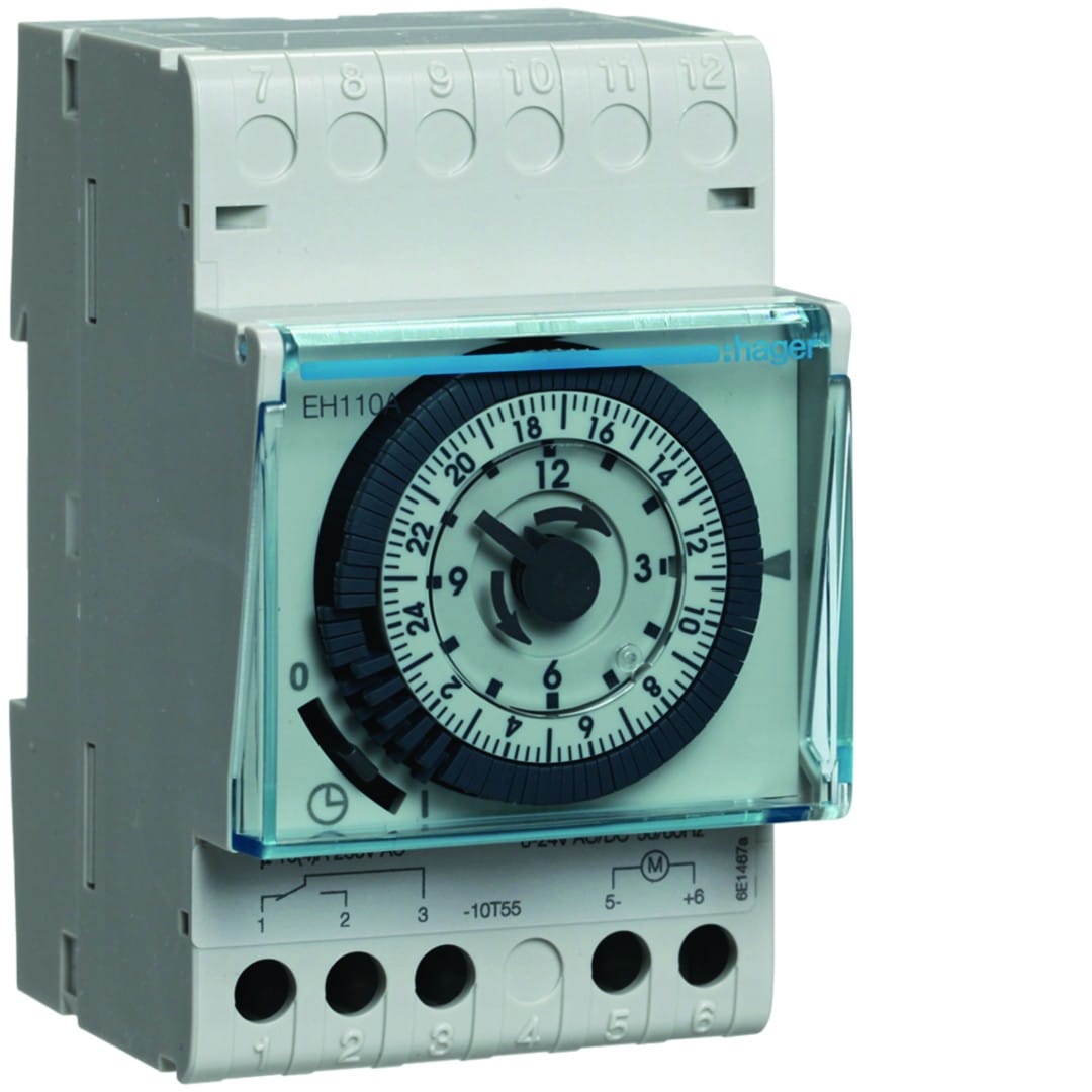 Hager - Interrupteur horaire électromécanique 1 voie sur 24 heures 6-24V sans réserve