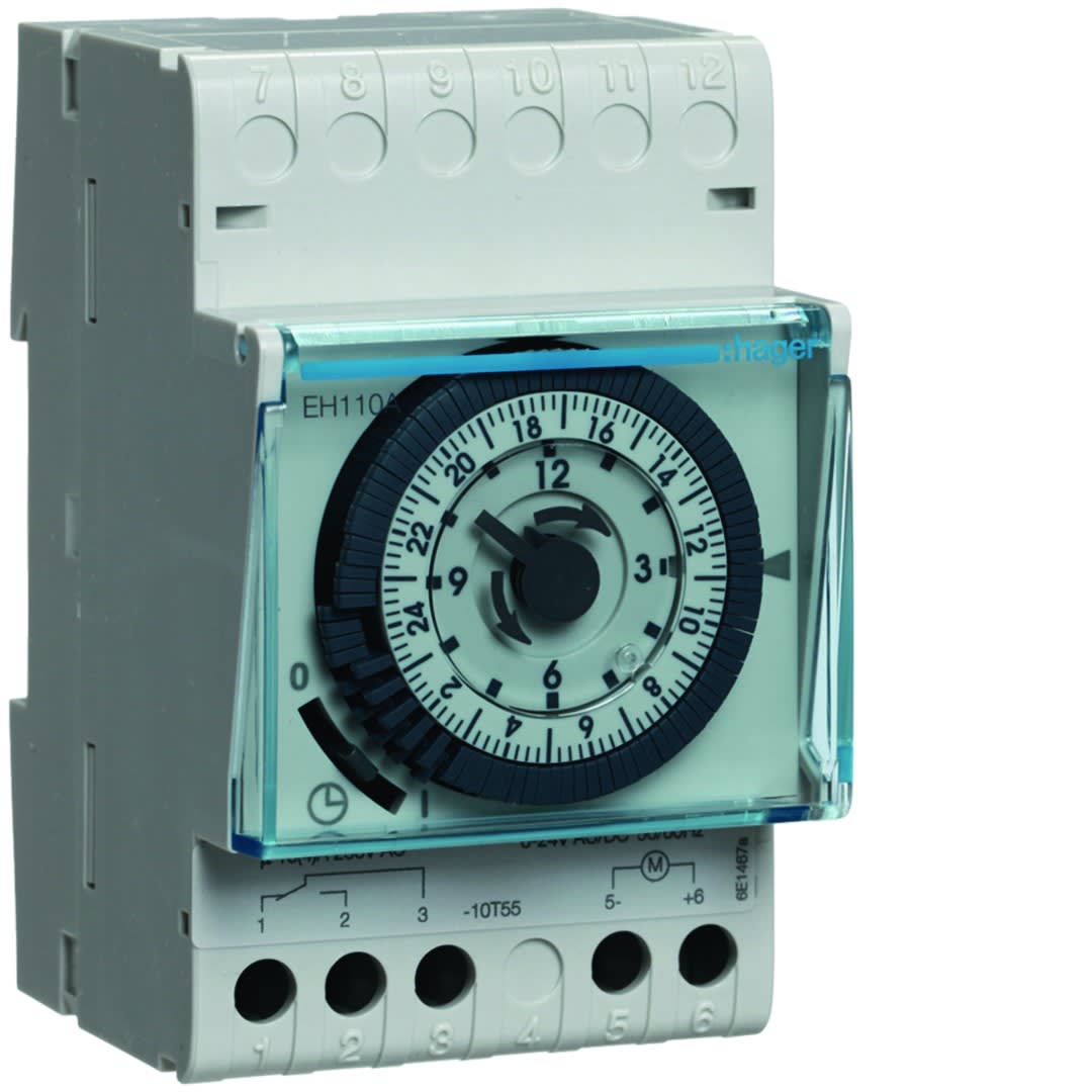 Hager - Interrupteur horaire électromécanique 1 voie sur 24 heures 6-24V sans réserve