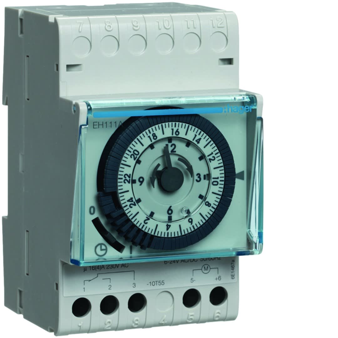 Hager - Interrupteur horaire électromécanique 1 voie sur 24 heures 6-24V avec réserve