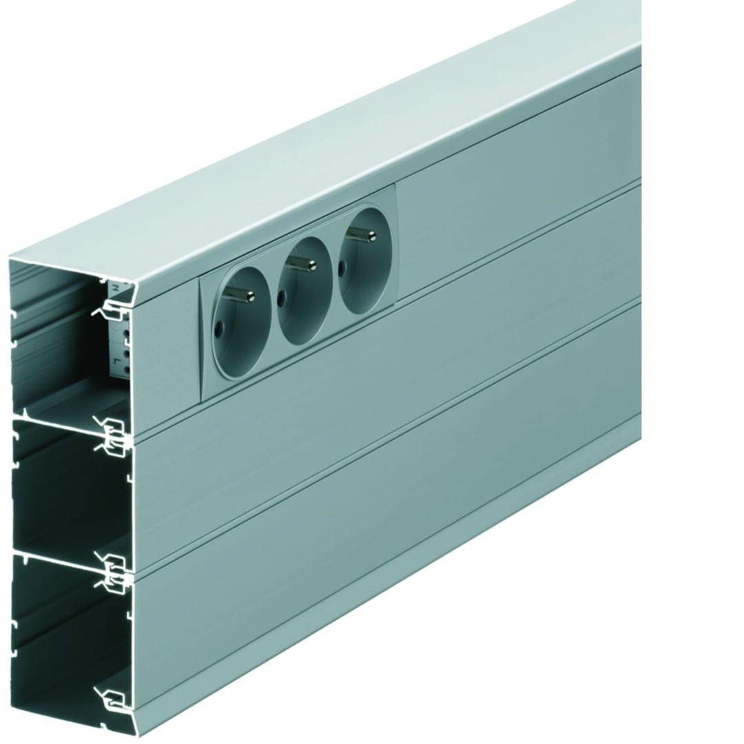 Hager - Socle goulotte d'installation queraz GBA 50x130 mm 3 compartiments Alu Anodisé