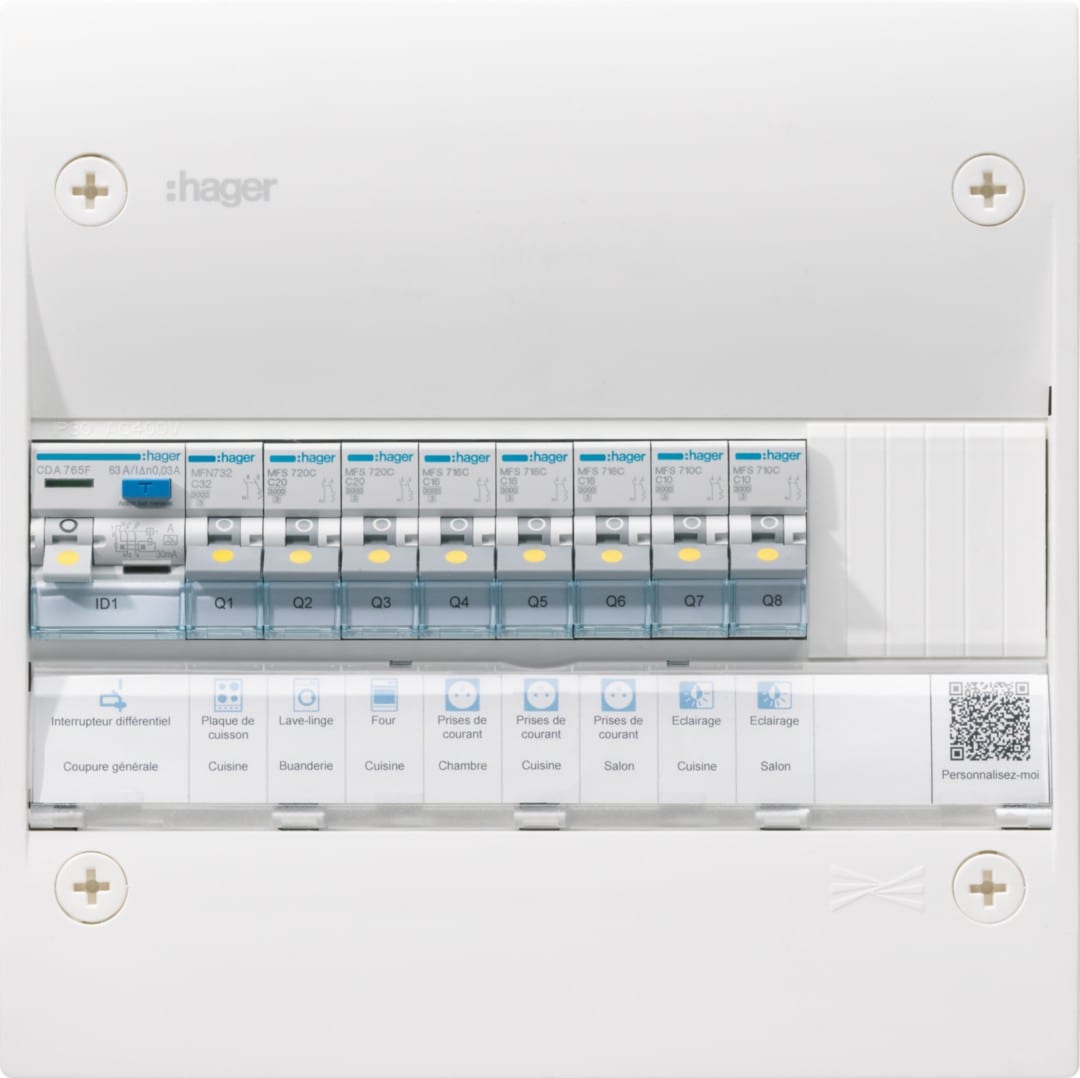 Hager - Tableau électrique gamma+ 13, pré-équipé 1 rangées, 13 M, Quickfix
