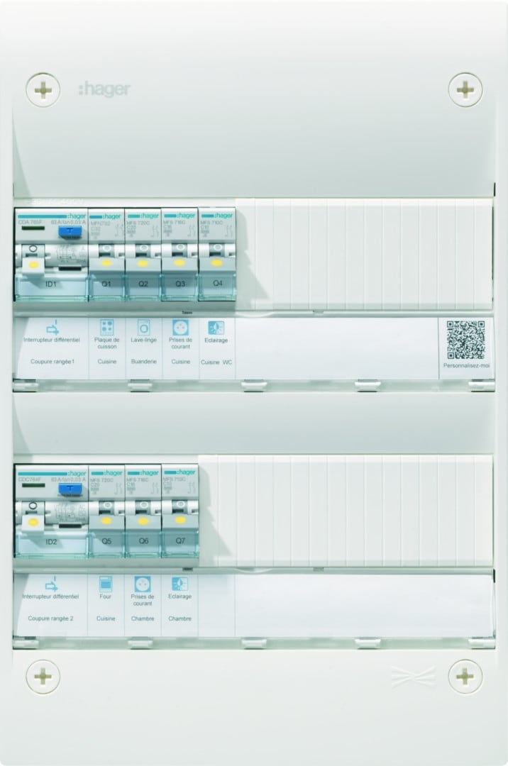 Hager - Tableau électrique gamma+ 13, pré-équipé 2 rangées, 13 M, Quickfix