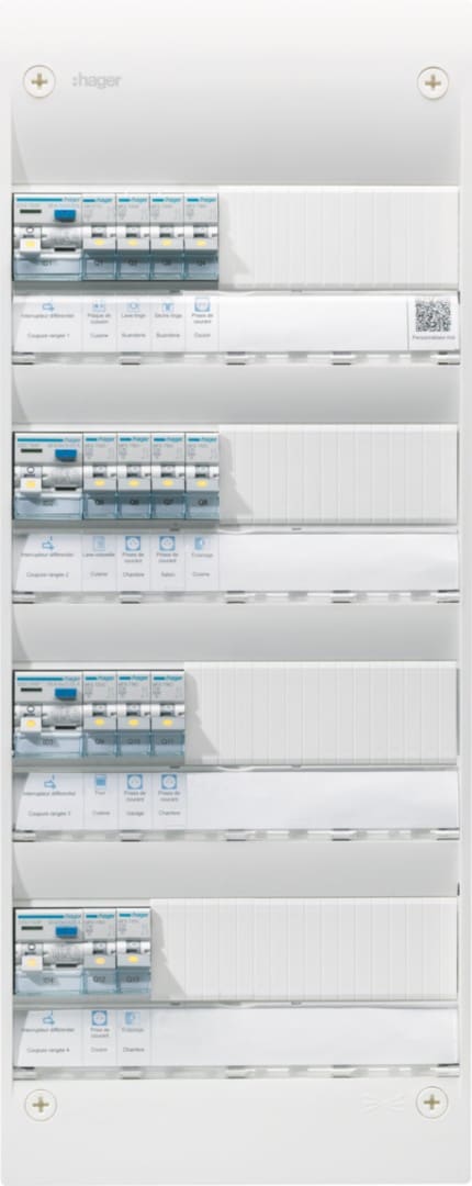 Hager - Tableau électrique gamma+ 13, pré-équipé 4 rangées, 13 M, Quickfix