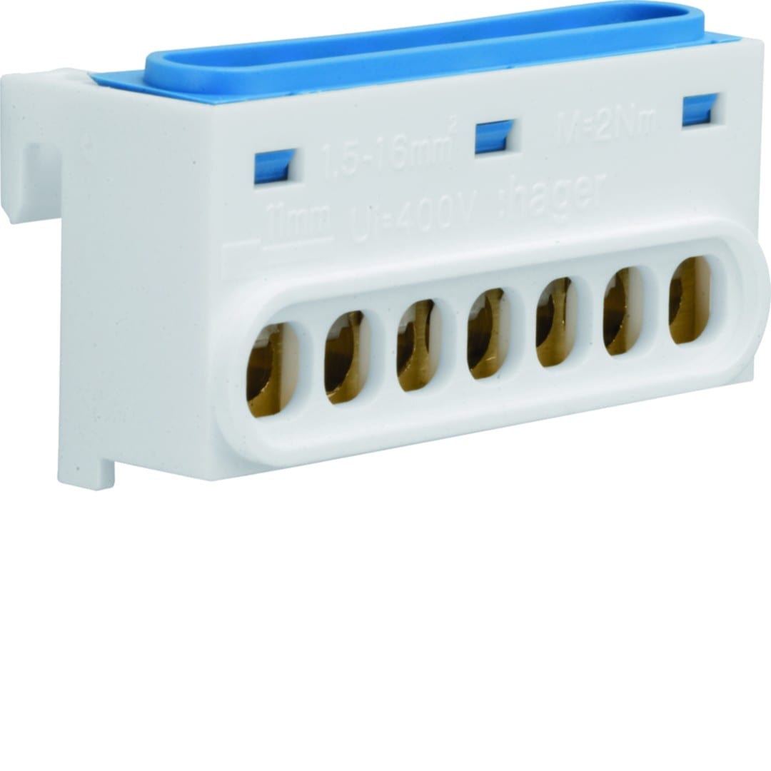 Hager - Bornier neutre,7 raccordements,IP2X