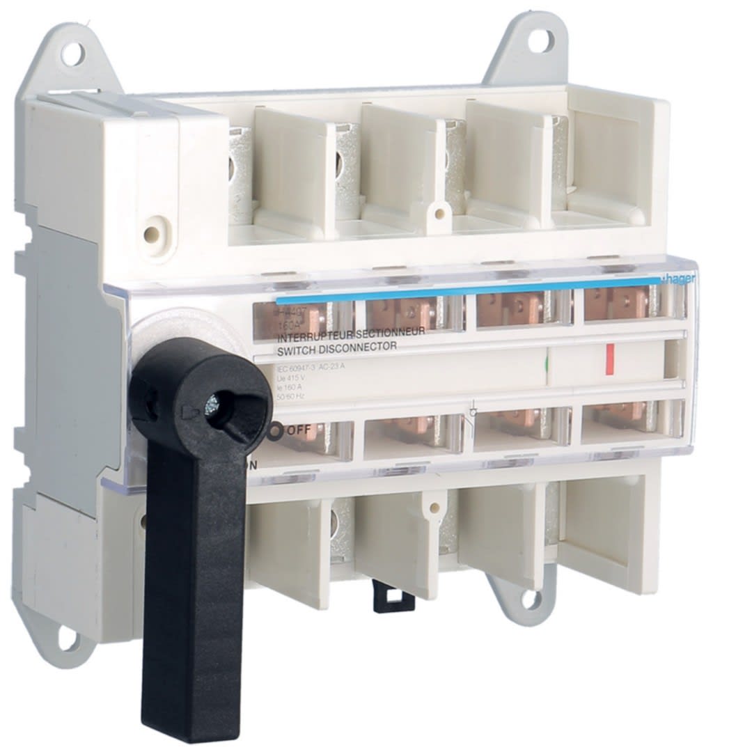Hager - Interrupteur à coupure visible 4P In160A Ue380 - 415Vac Poignée rotative courte
