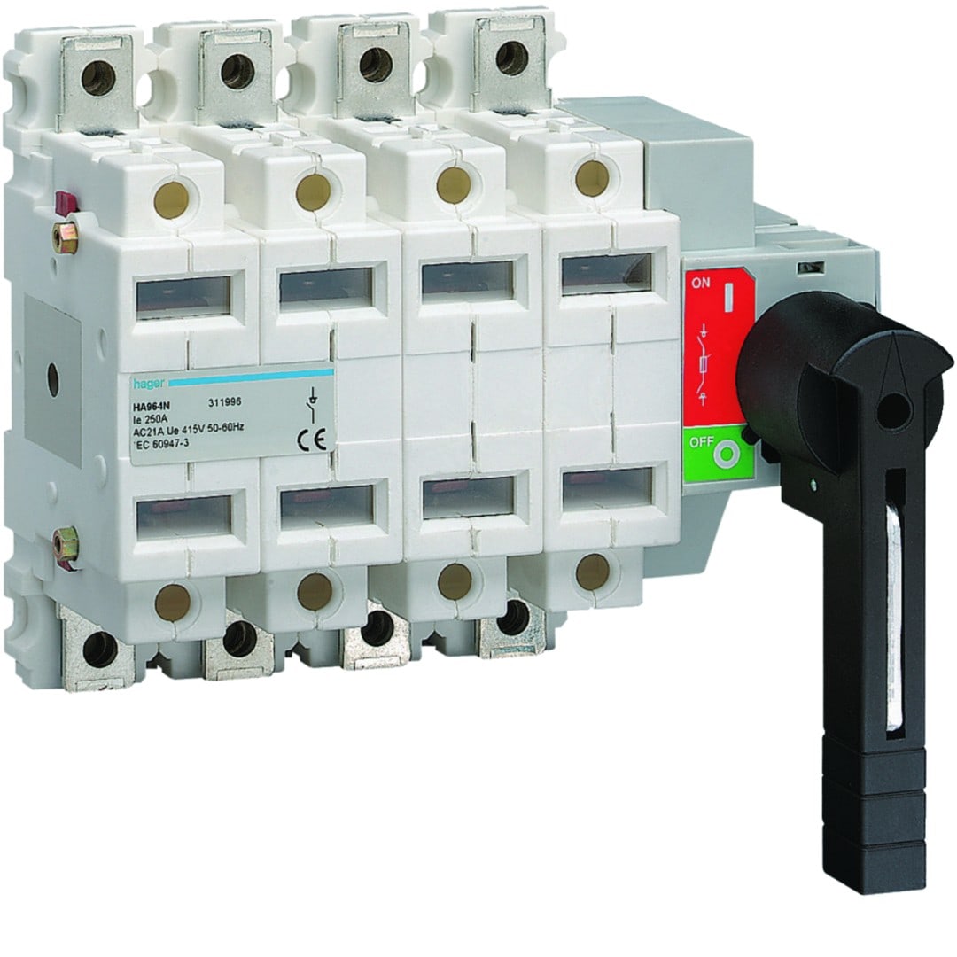 Hager - Interrupteur à coupure visible 4P In250A Ue380 - 415Vac Poignée rotative longue