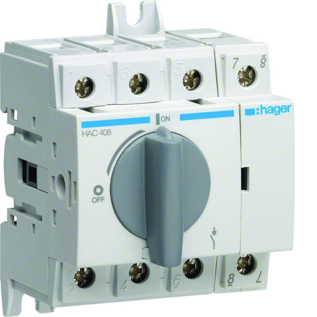 Hager - Interrupteur à coupure apparente 4P In80A Ue380 - 415Vac Poignée rotative courte
