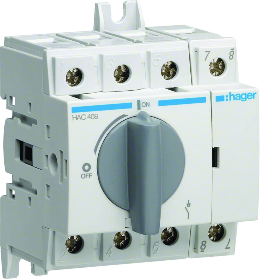 Hager - Interrupteur à coupure apparente 4P In80A Ue380 - 415Vac Poignée rotative courte