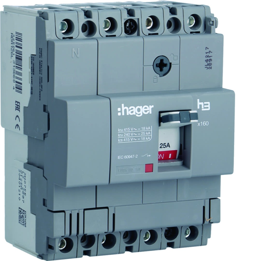Hager - Disjoncteur Boitier Moulé h3 x160 TM F/F 4P4D In125A Icu18kA à cage