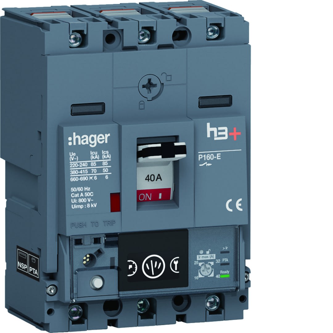 Hager - Disjoncteur Boitier Moulé h3+ P160 ENERGY 3P3D In40A Icu70kA à cage