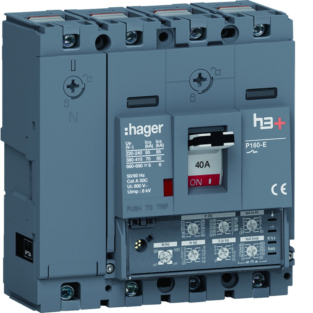 Hager - Disjoncteur Boitier Moulé h3+ P160 LSI 4P In40A Icu70kA à cage