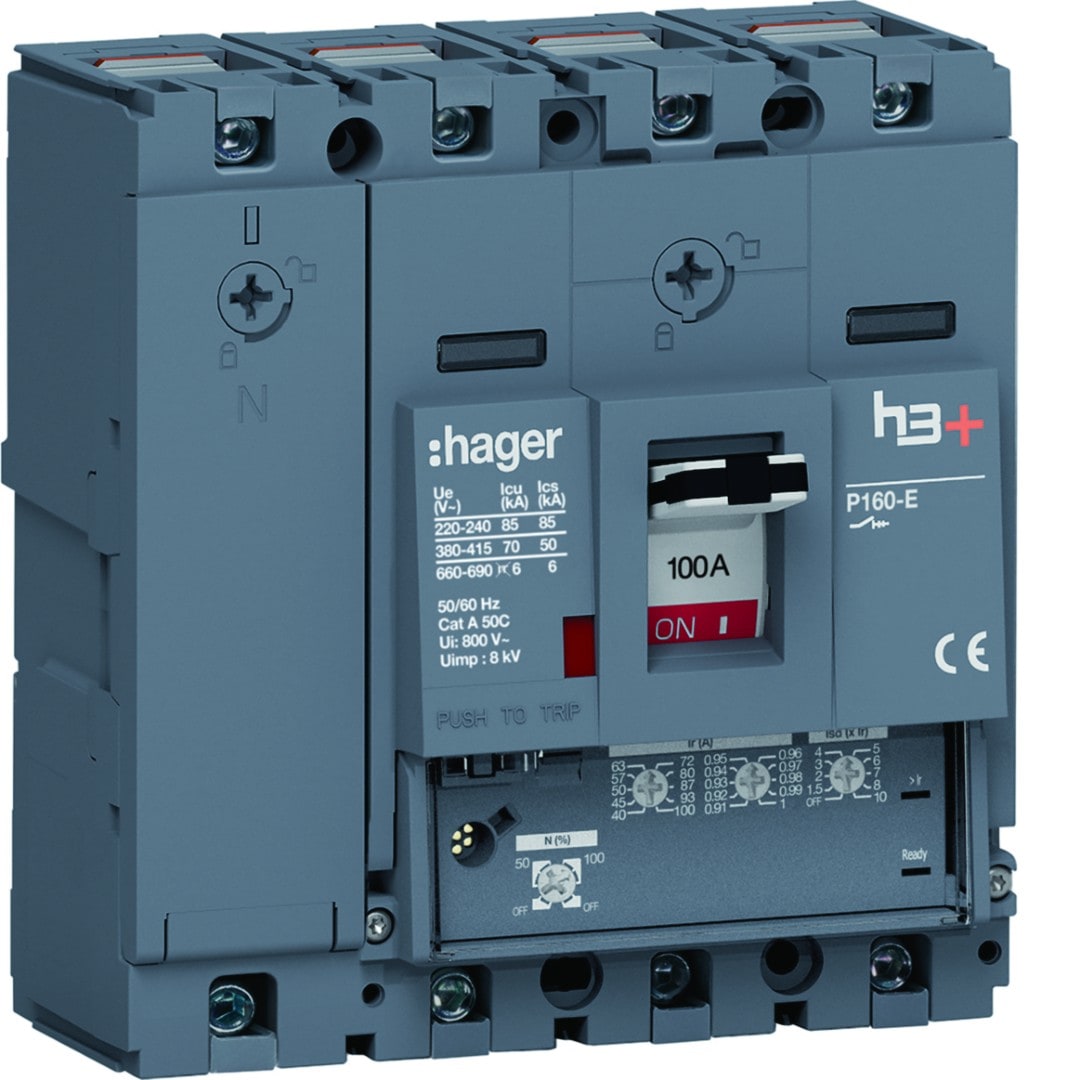 Hager - Disjoncteur Boitier Moulé h3+ P160 LSNI 4P In100A Icu70kA à cage
