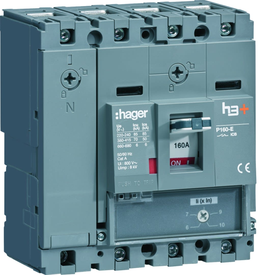 Hager - Disjoncteur Boitier Moulé h3+ P160 MAG (ICB) 4P4D  In160A Icu70kA à cage
