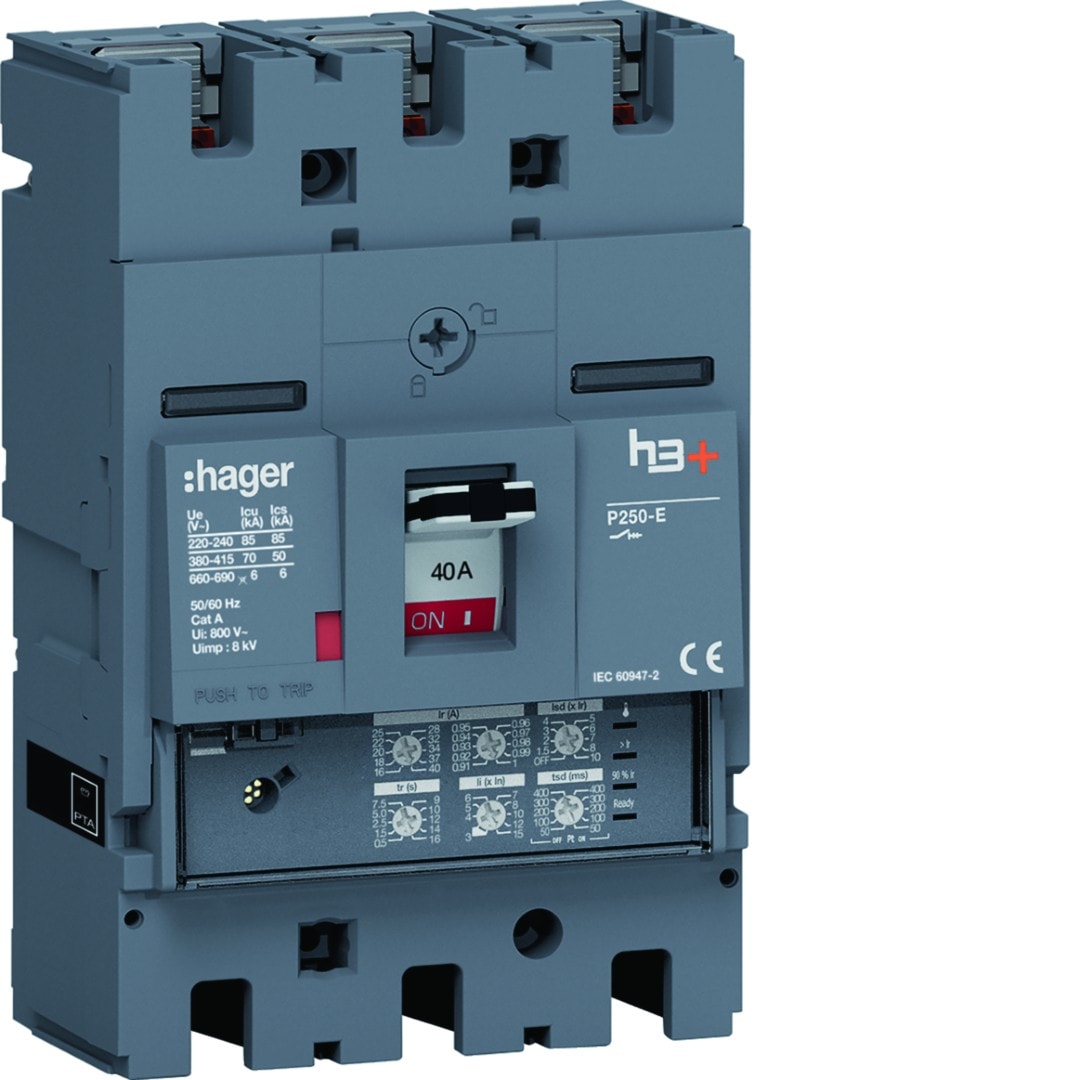 Hager - Disjoncteur Boitier Moulé h3+ P250 LSI 3P In40A Icu70kA à plage
