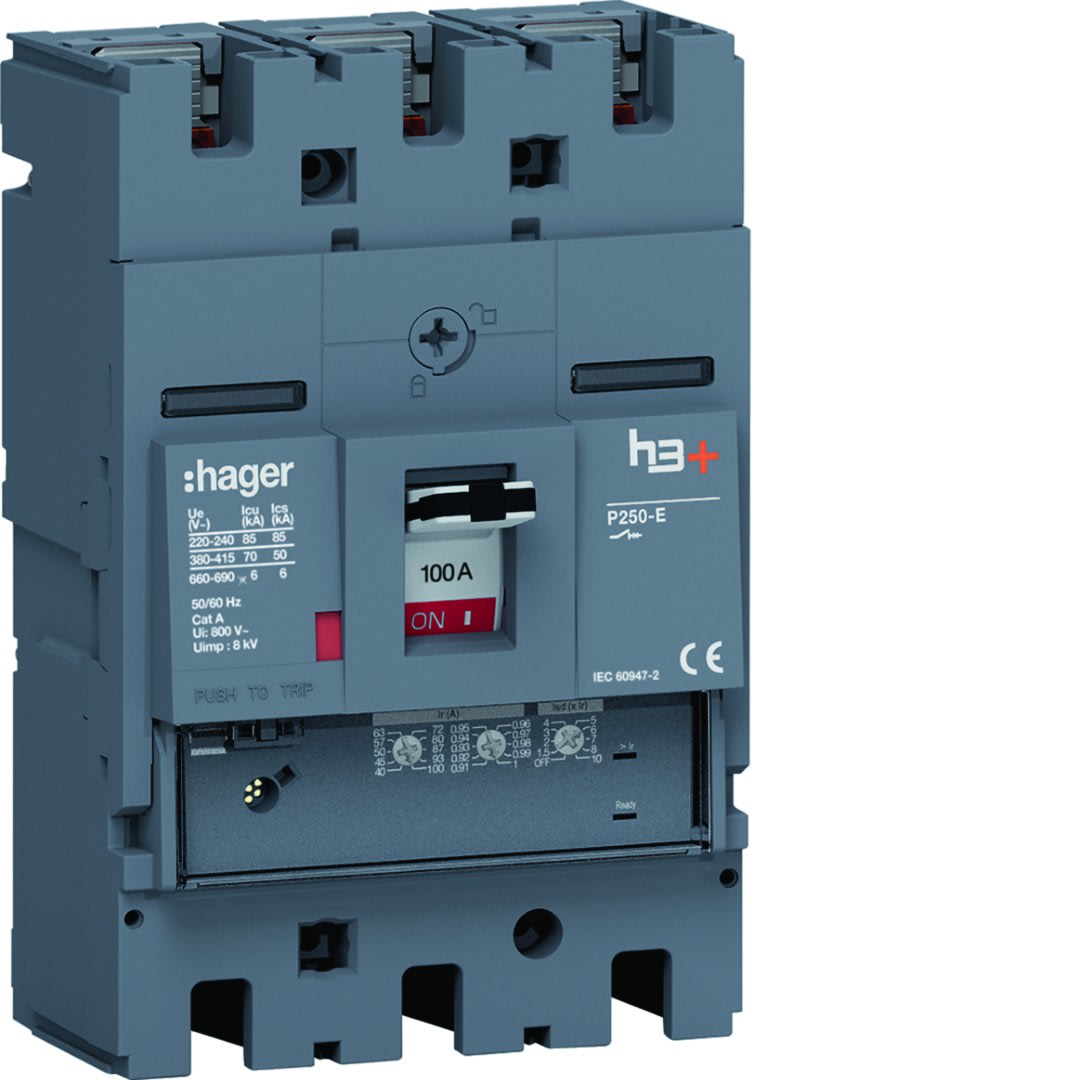 Hager - Disjoncteur Boitier Moulé h3+ P250 LSNI 3P In100A Icu70kA à plage