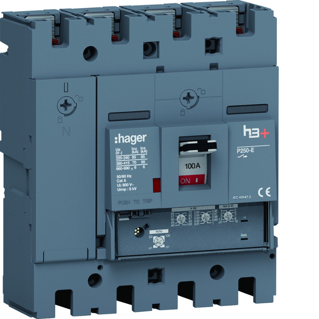 Hager - Disjoncteur Boitier Moulé h3+ P250 LSNI 4P In100A Icu70kA à plage