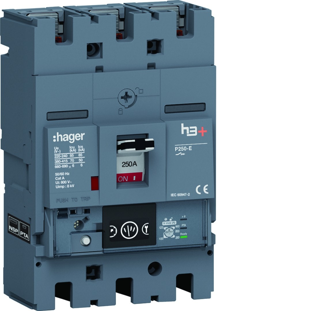 Hager - Disjoncteur Boitier Moulé h3+ P250 ENERGY 3P3D In250A Icu70kA à plage