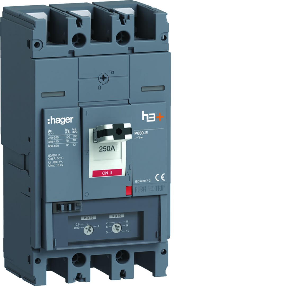 Hager - Disjoncteur Boitier Moulé h3+ P630 TM A/A 3P3D In250A Icu70kA à plage