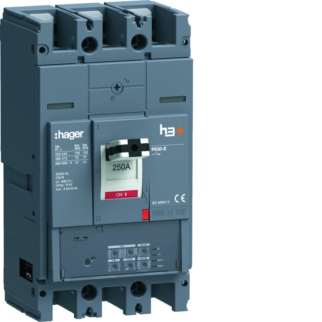 Hager - Disjoncteur Boitier Moulé h3+ P630 LSI 3P In250A Icu70kA à plage