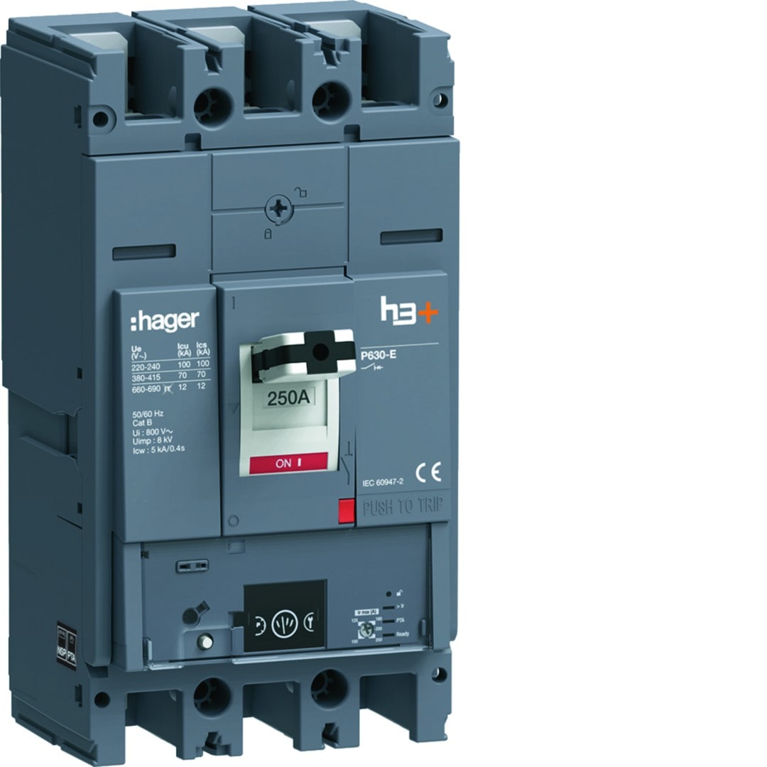 Hager - Disjoncteur Boitier Moulé h3+ P630 ENERGY 3P3D In250A Icu70kA à plage