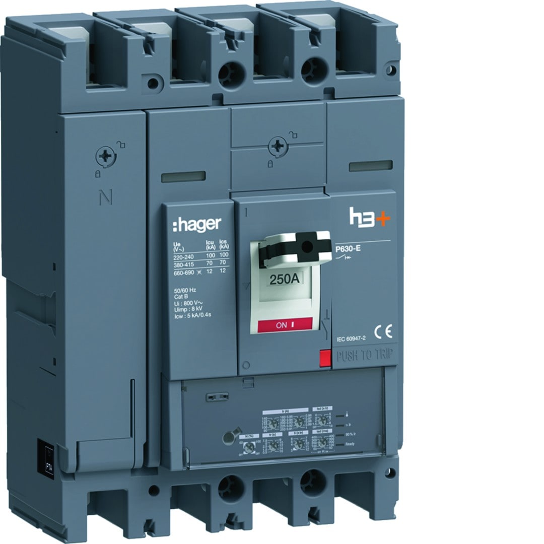 Hager - Disjoncteur Boitier Moulé h3+ P630 LSI 4P In250A Icu70kA à plage
