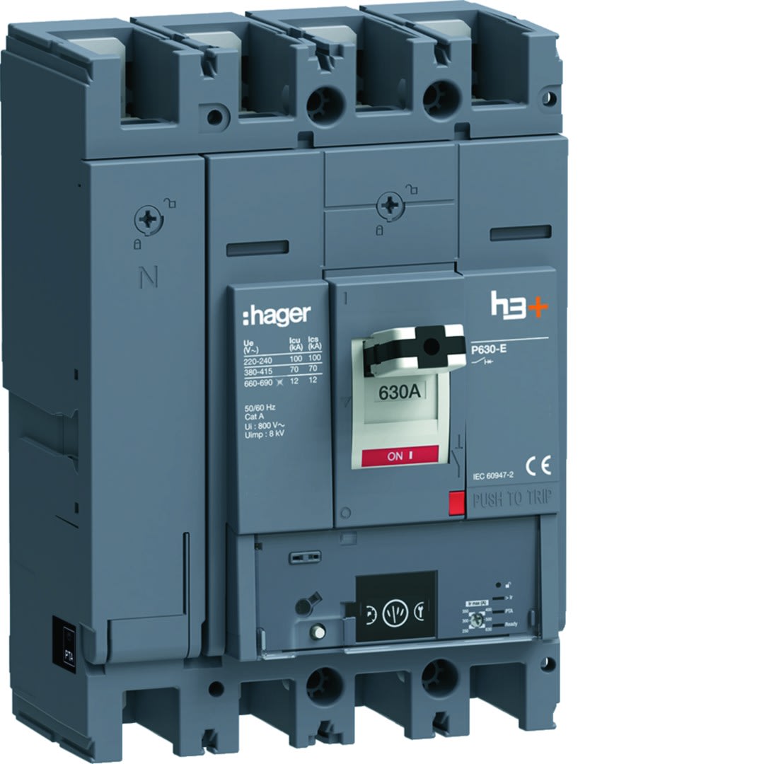Hager - Disjoncteur Boitier Moulé h3+ P630 ENERGY 4P4D In630A Icu70kA à plage