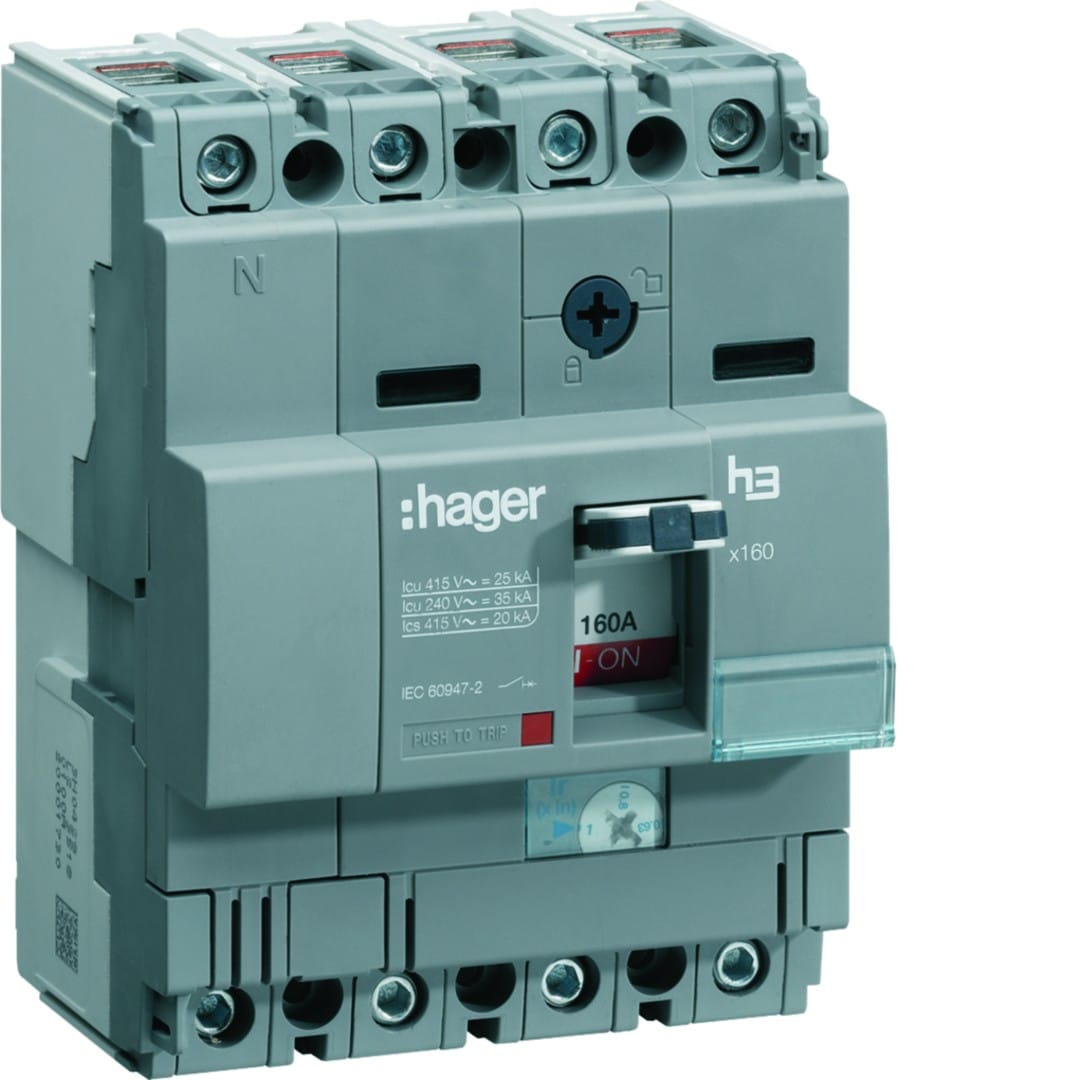 Hager - Disjoncteur Boitier Moulé h3 x160 TM A/F 4P4D In160A Icu25kA à cage