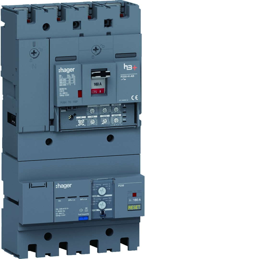 Hager - Disjoncteur Boitier Moulé + diff h3+ P250 LSI AB 4P4D In160A Icu25kA à plage