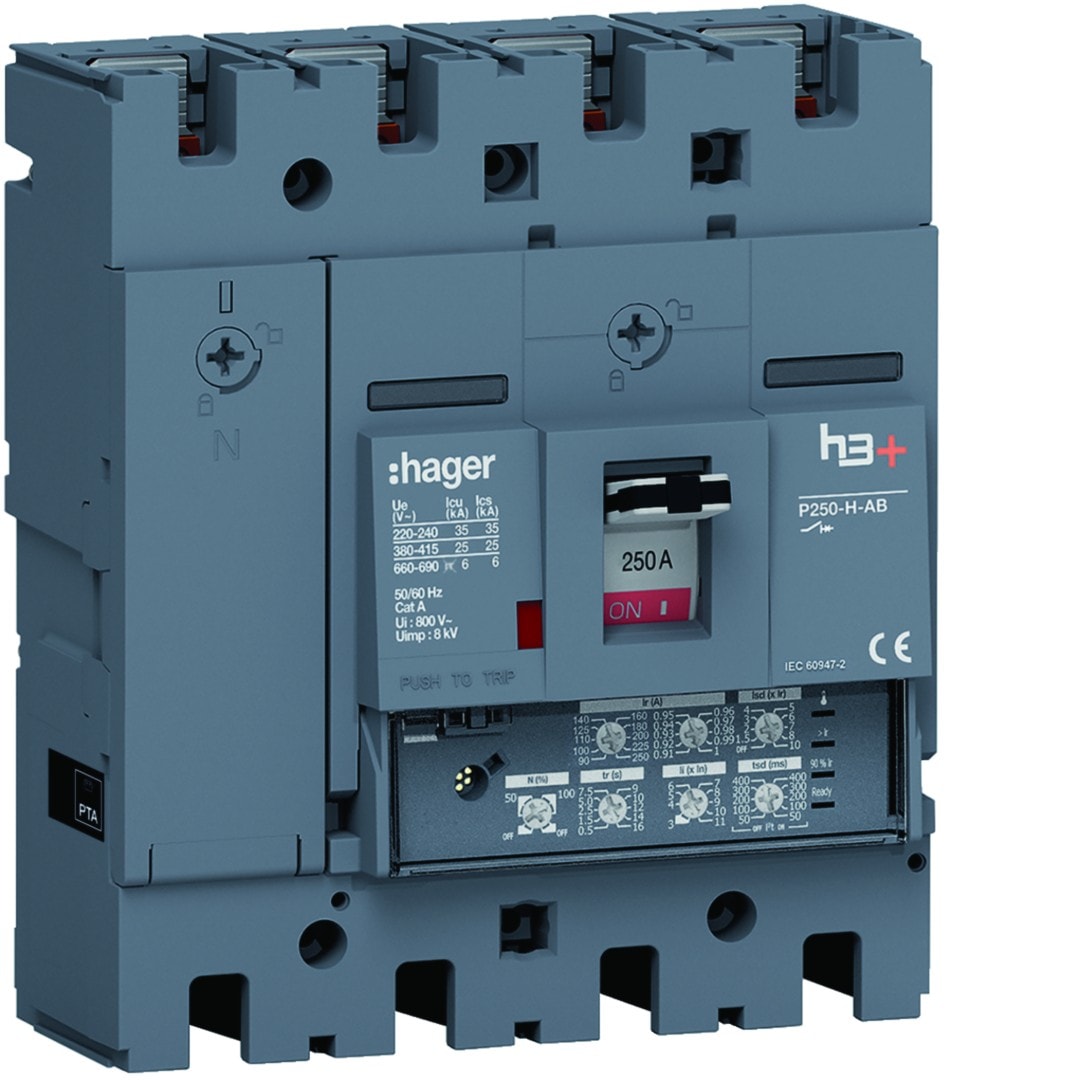 Hager - Disjoncteur Boitier Moulé h3+ P250 LSI AB 4P4D In250A Icu25kA à plage