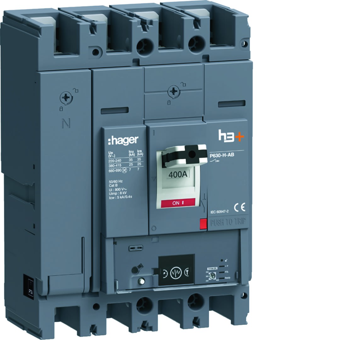 Hager - Disjoncteur Boitier Moulé h3+ P630 ENERGY AB 4P4D In400A Icu25kA à plage