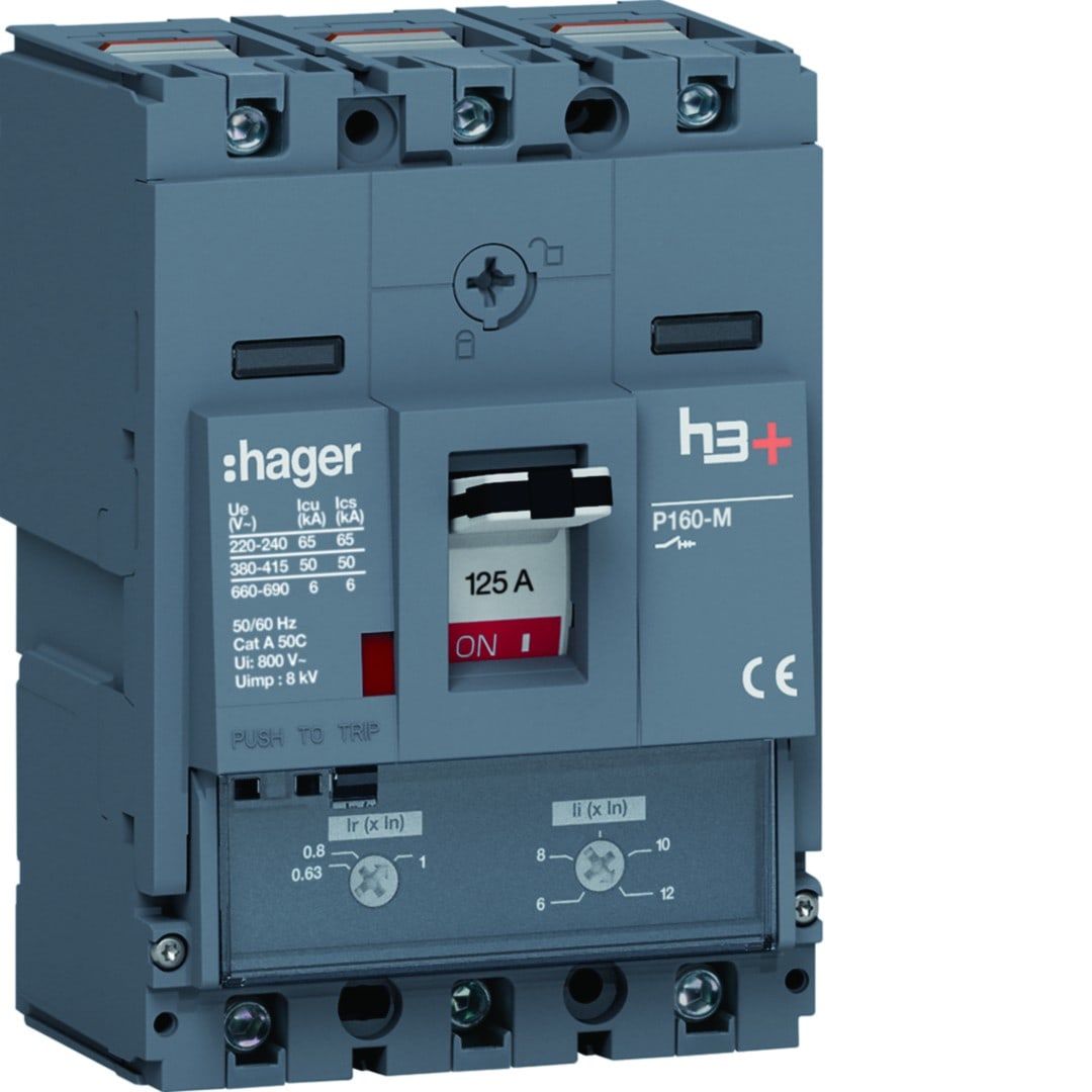 Hager - Disjoncteur Boitier Moulé h3+ P160 TM A/A 3P3D In125A Icu50kA à cage