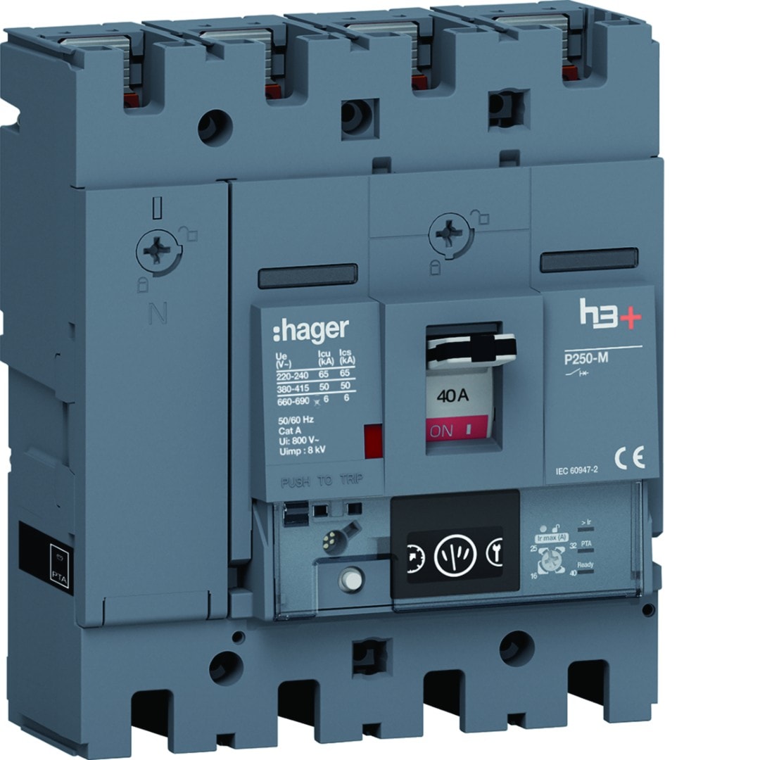 Hager - Disjoncteur Boitier Moulé h3+ P250 ENERGY 4P4D In40A Icu50kA à plage
