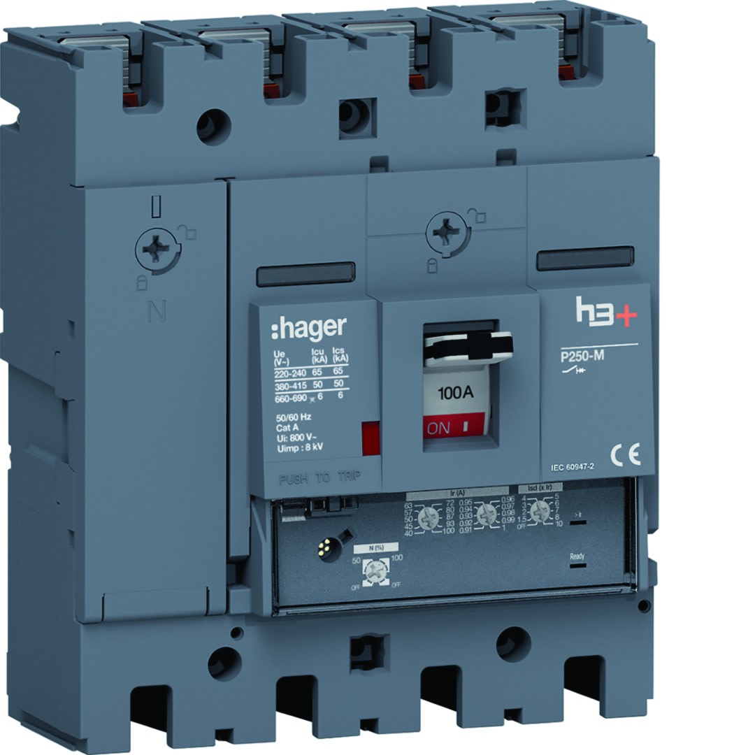 Hager - Disjoncteur Boitier Moulé h3+ P250 LSnI 4P4D N0-50-100% 100A 50kA FTC