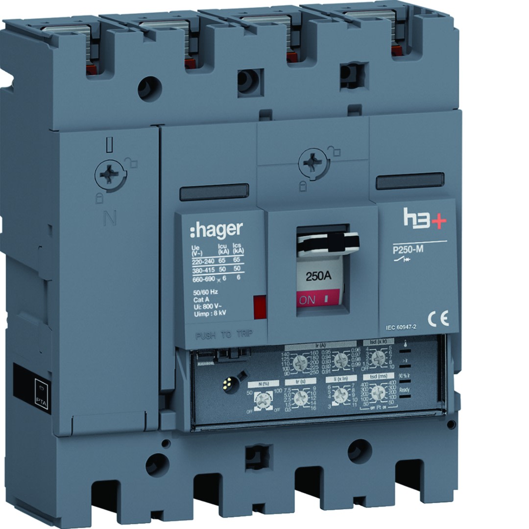 Hager - Disjoncteur Boitier Moulé h3+ P250 LSI 4P4D N0-50-100% 250A 50kA FTC