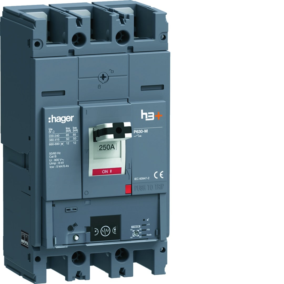 Hager - Disjoncteur Boitier Moulé h3+ P630 ENERGY 3P3D In250A Icu50kA à plage