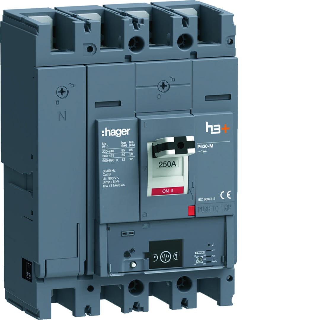 Hager - Disjoncteur Boitier Moulé h3+ P630 ENERGY 4P4D  In250A Icu50kA à plage