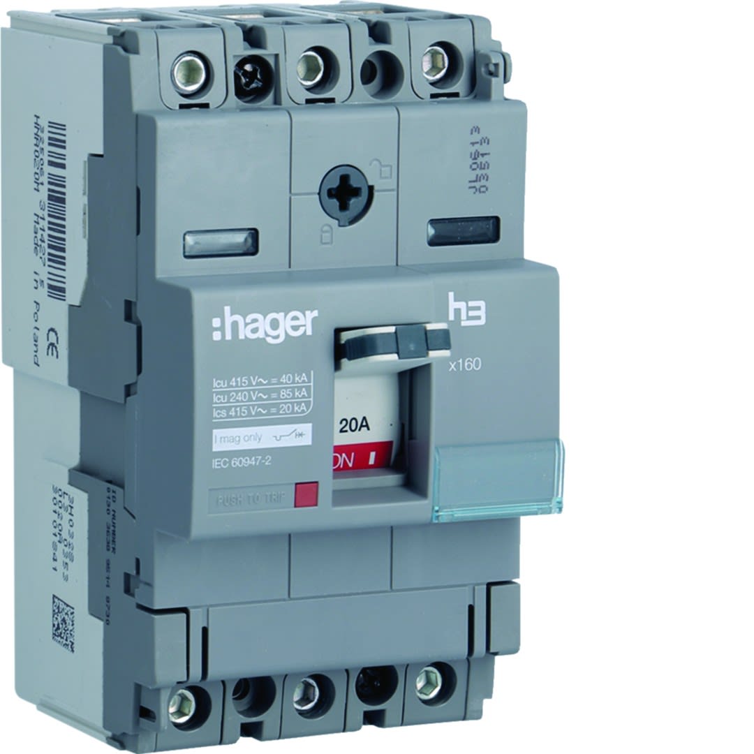 Hager - Disjoncteur Boitier Moulé h3 x160 MAG (ICB) 3P3D  In20A Icu40kA à cage