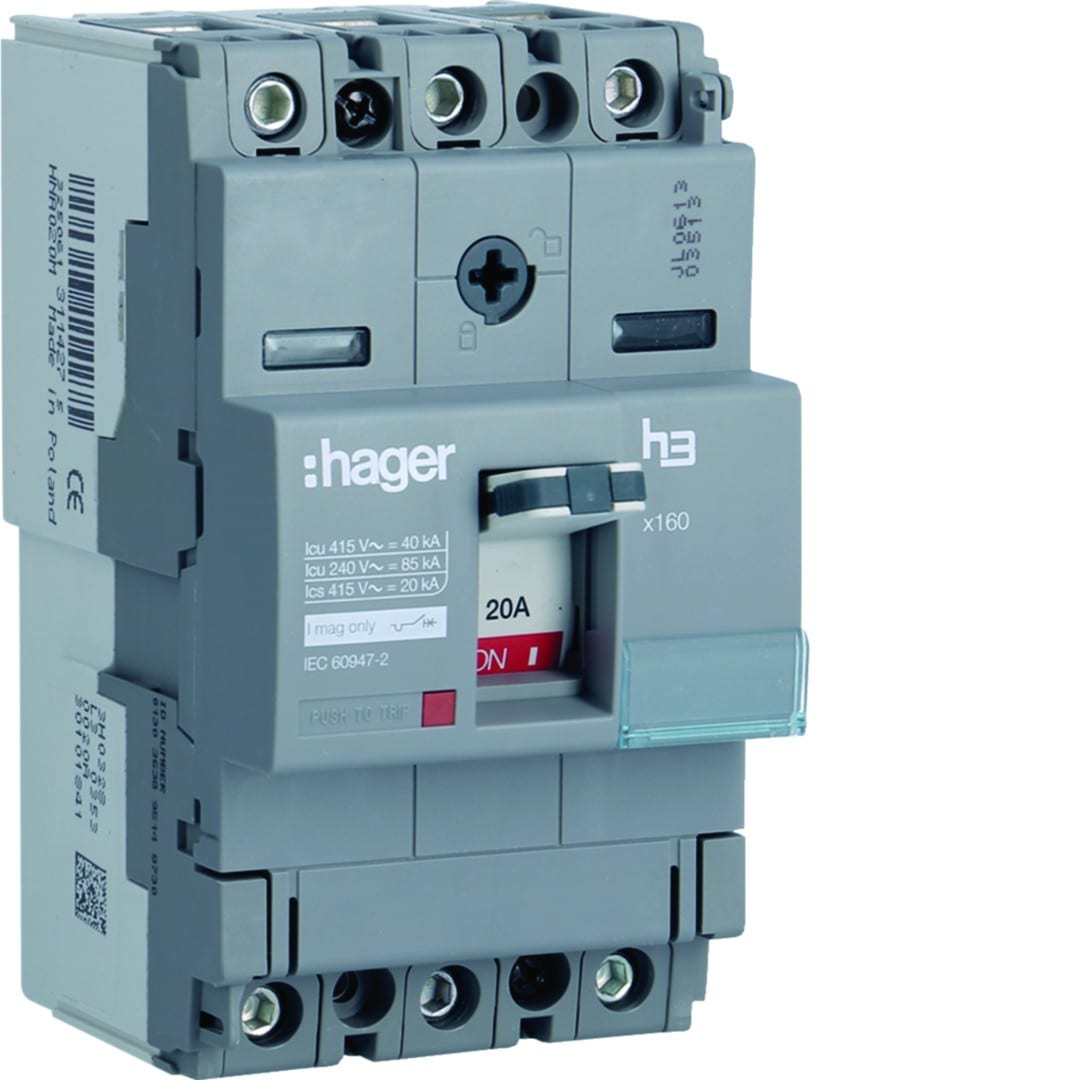 Hager - Disjoncteur Boitier Moulé h3 x160 MAG (ICB) 3P3D In20A Icu40kA à cage