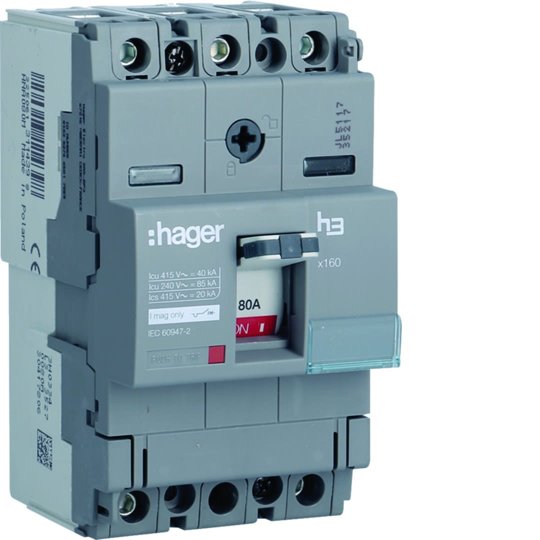 Hager - Disjoncteur Boitier Moulé h3 x160 MAG (ICB) 3P3D In80A Icu40kA à cage