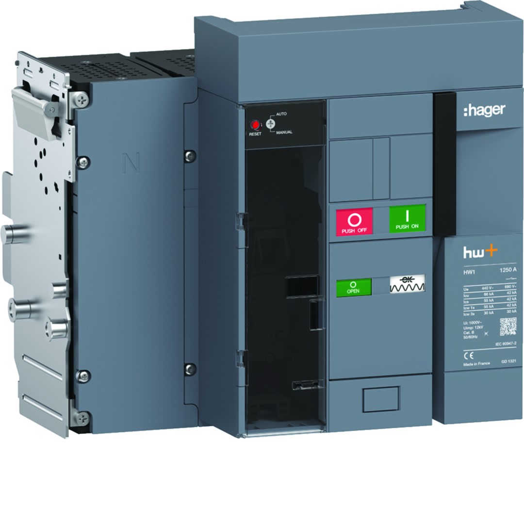 Hager - Disjoncteur Ouvert HW1 66kA 1250A 4P Débrochable pour TU sentinel Energy