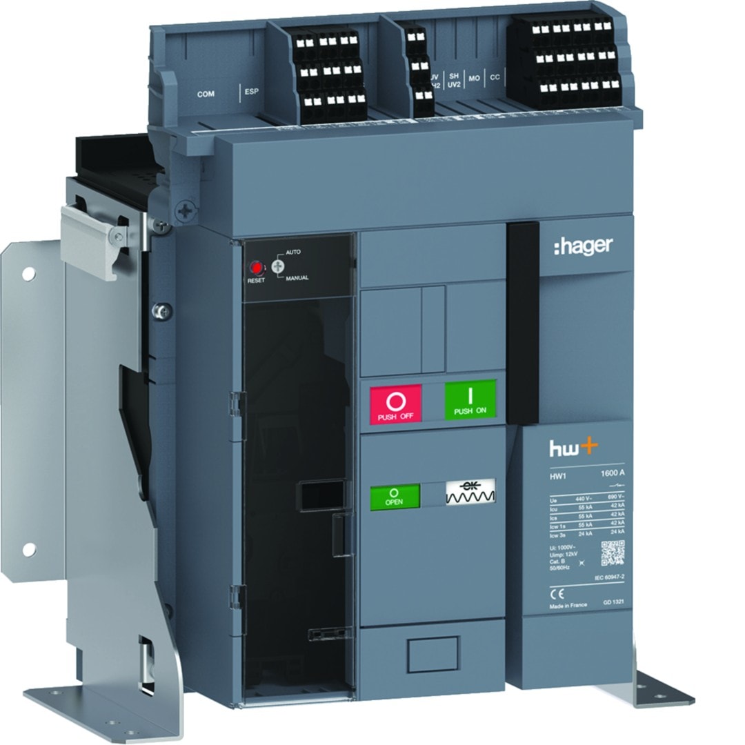 Hager - Disjoncteur Ouvert HW1 55kA 1600A 3P Fixe pour TU sentinel Energy