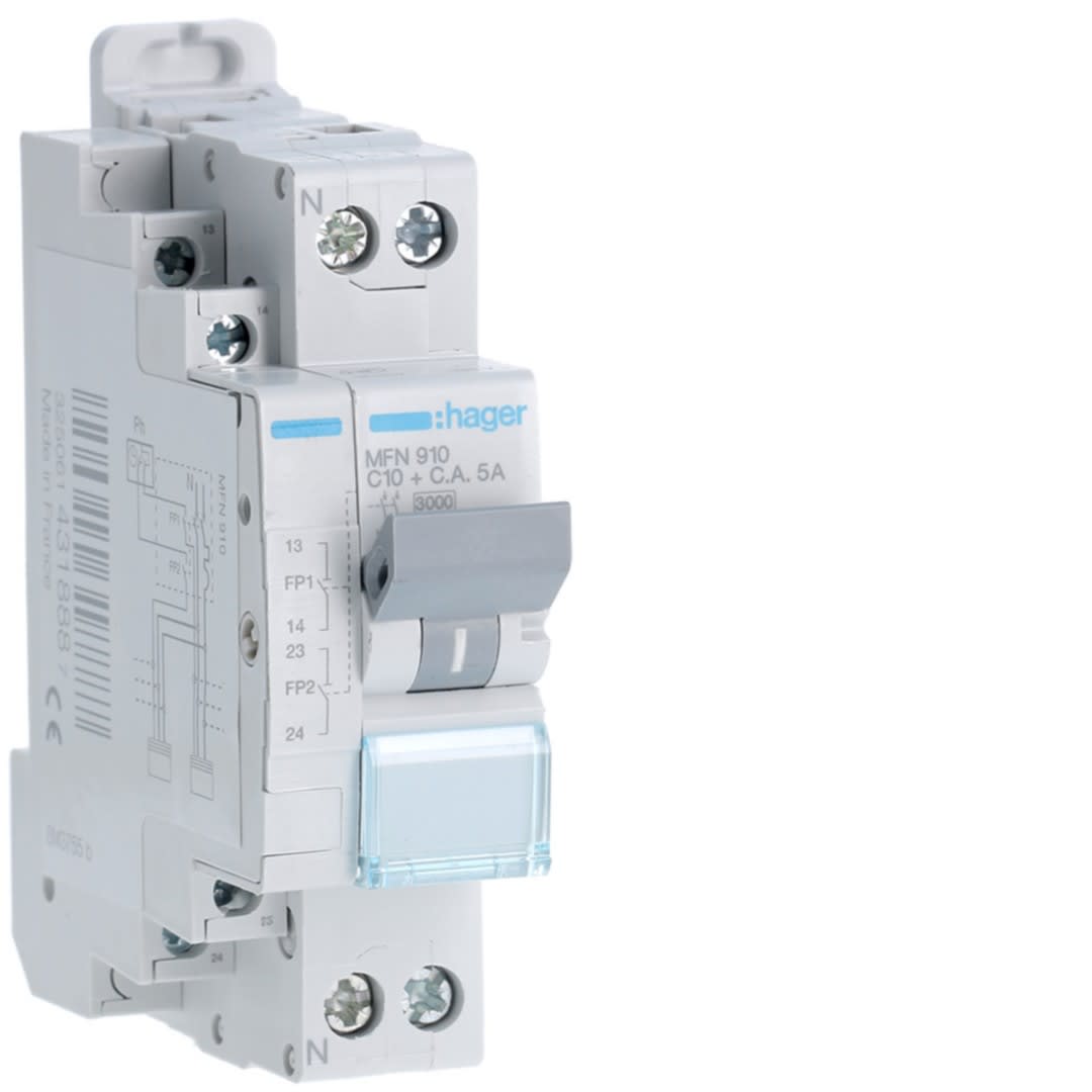 Hager - Disjoncteur fil pilote Phase + Neutre 10A 3kA Courbe C bornes à vis 1,50 Modules