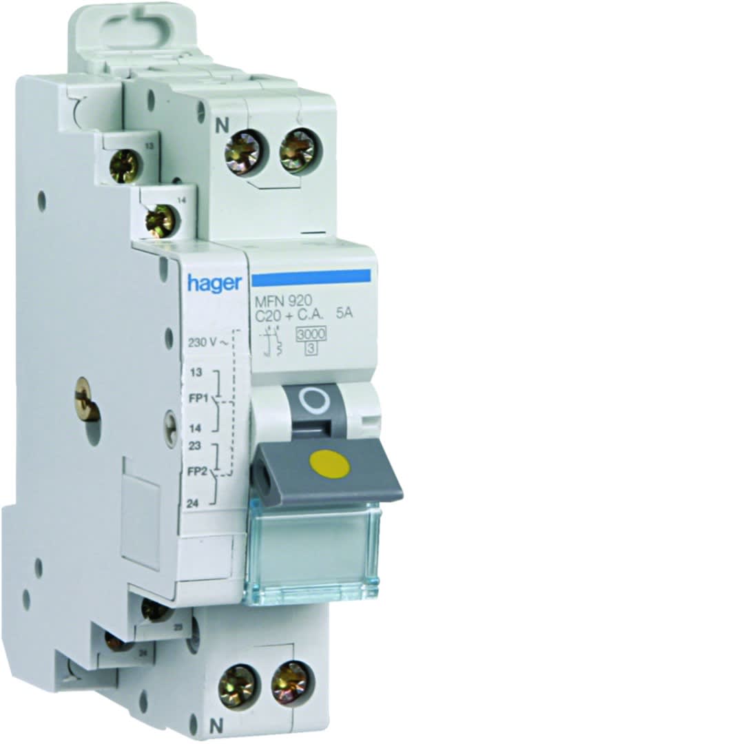 Hager - Disjoncteur fil pilote Phase + Neutre 20A 3kA Courbe C bornes à vis 1,50 Modules