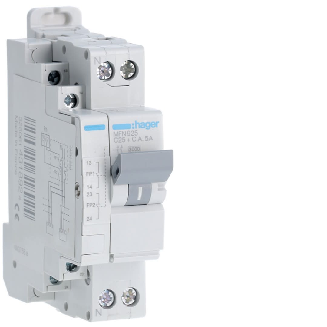 Hager - Disjoncteur fil pilote Phase + Neutre 25A 3kA Courbe C bornes à vis 1,50 Modules