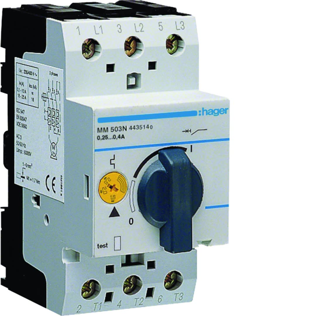 Hager - Disjoncteur moteur 0.25-0.4 A P = 0.06-0.09 kW AC3 230-400 V 2.5 M IEC 947